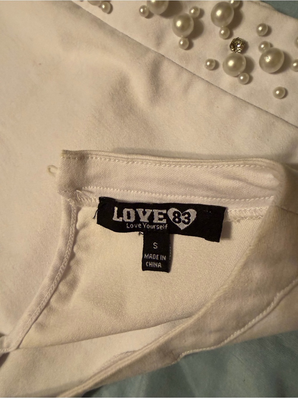 Love White Pearl-Accent Cap Sleeve Top - Picture 3 of 3